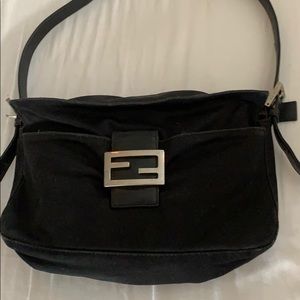 Fendi Black Nylon/Leather Mamma Baguette Bag